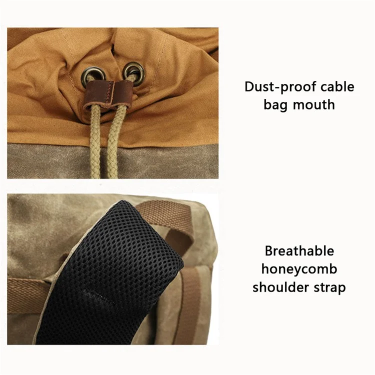 K58 Flap Design Waxed Canvas Backpack for Men Women Laptop Carrying Shoulder Bag - Khaki