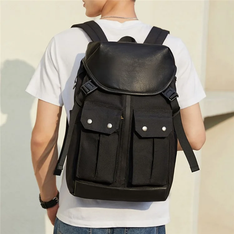 B785 Vintage-Laptop-Rucksack für Herren mit großer Kapazität, Doppel-Schultertasche - Schwarz