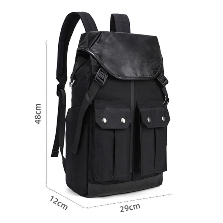 B785 Vintage-Laptop-Rucksack für Herren mit großer Kapazität, Doppel-Schultertasche - Schwarz