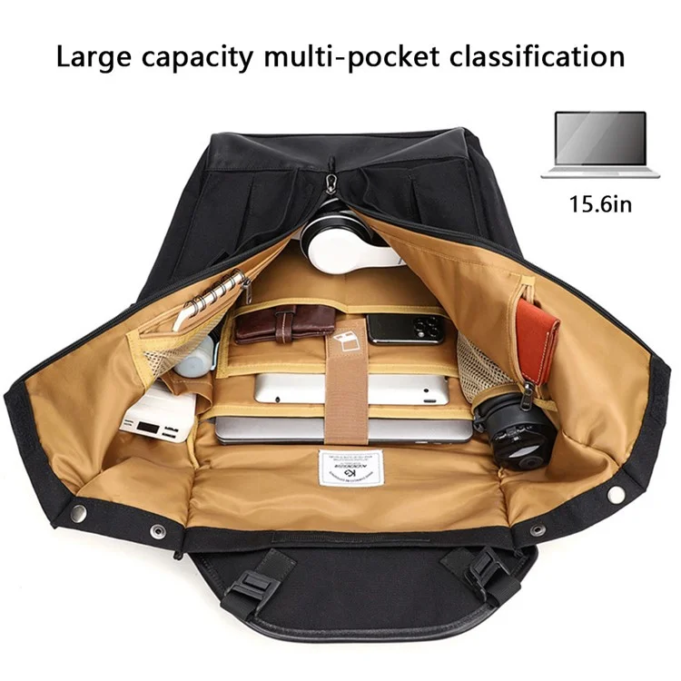 B785 Vintage-Laptop-Rucksack für Herren mit großer Kapazität, Doppel-Schultertasche - Schwarz