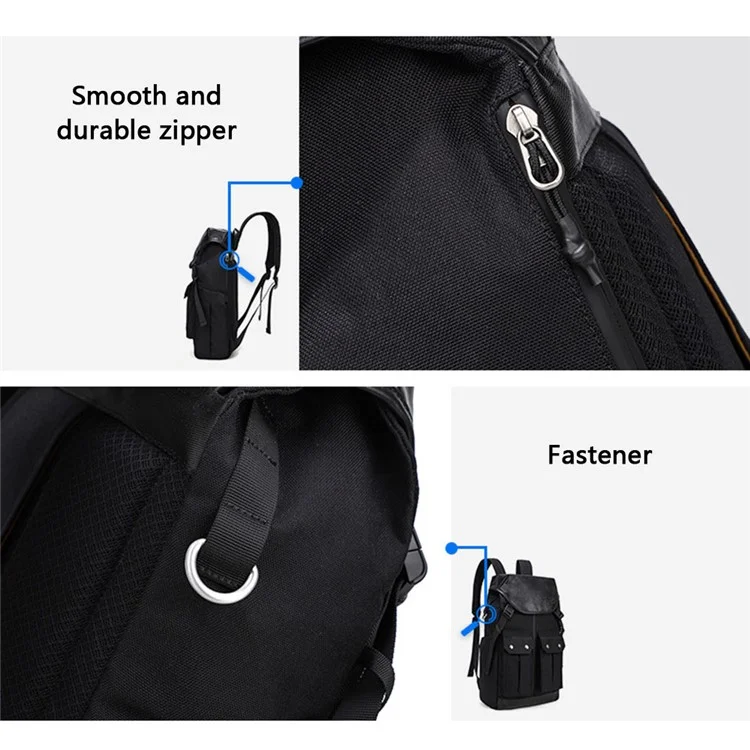 B785 Vintage-Laptop-Rucksack für Herren mit großer Kapazität, Doppel-Schultertasche - Schwarz
