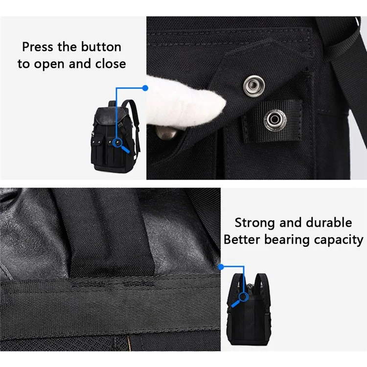 B785 Vintage-Laptop-Rucksack für Herren mit großer Kapazität, Doppel-Schultertasche - Schwarz