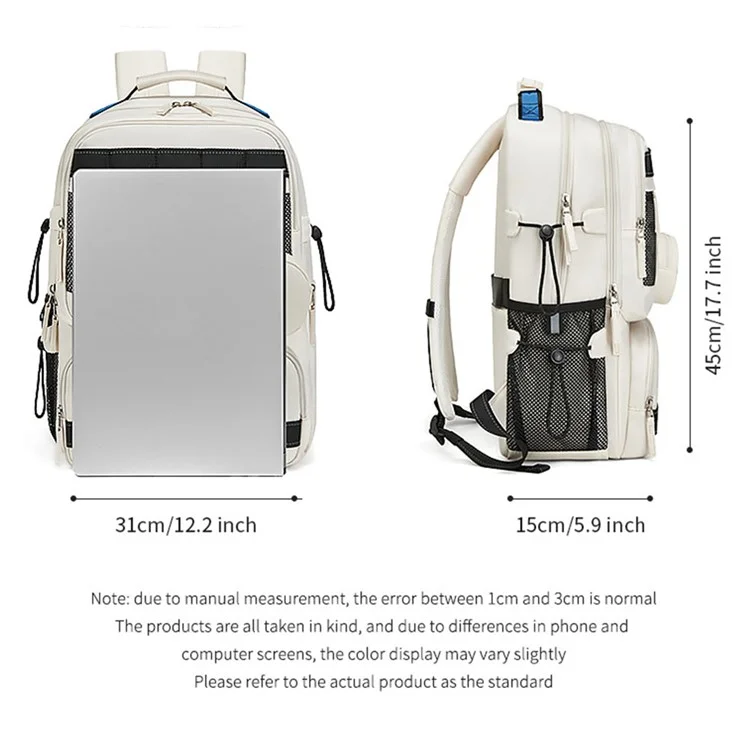 OUTWALK 2287 Mochila de Viagem em Tecido Oxford com Bolso Redondo Pequeno - Bege