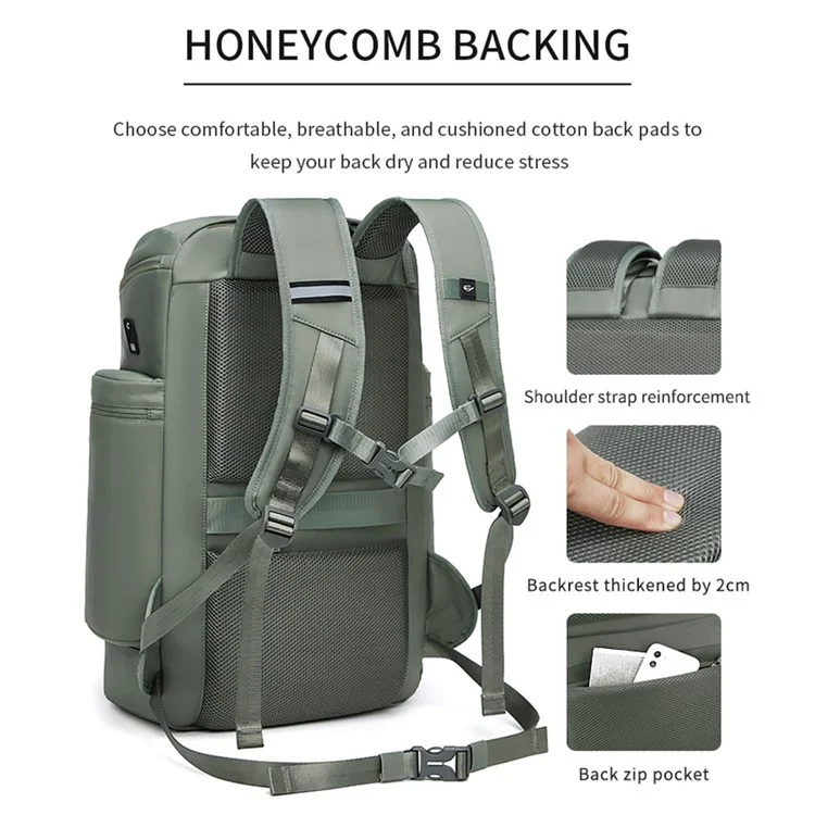 OUTWALK 7716-1 Stylish Travel Backpack Oxford Cloth Laptop Daypack with Shoe Compartment - Army Green