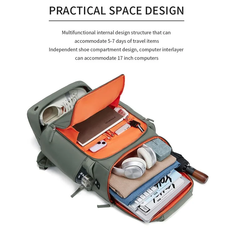 OUTWALK 7716-1 Stylish Travel Backpack Oxford Cloth Laptop Daypack with Shoe Compartment - Purple