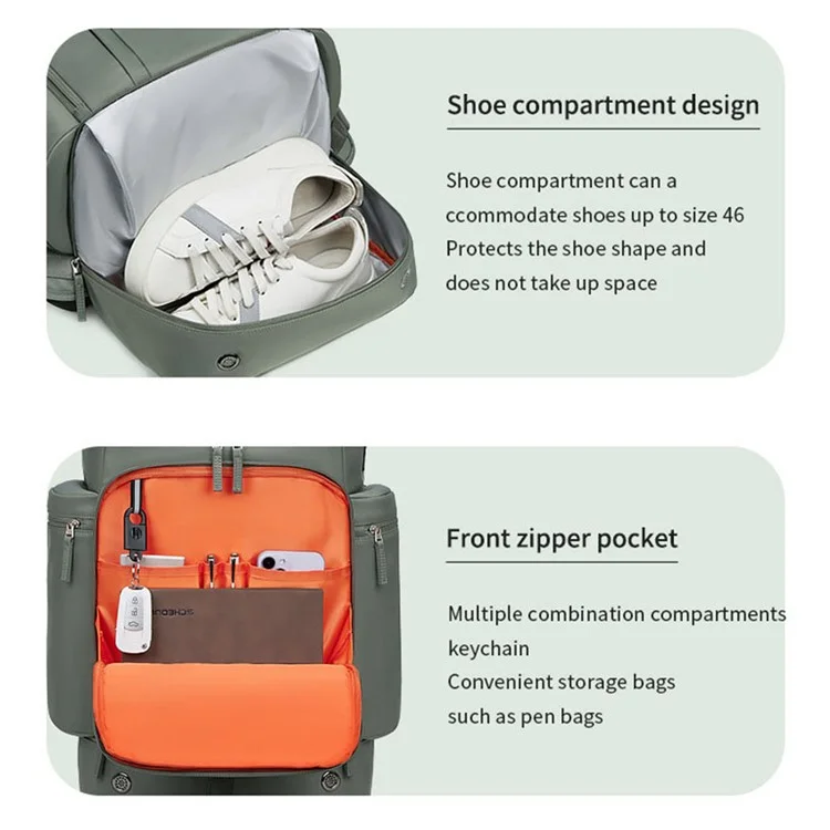 OUTWALK 7716-1 Stylish Travel Backpack Oxford Cloth Laptop Daypack with Shoe Compartment - Purple