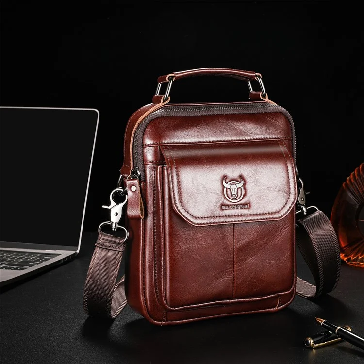 BULLCAPTAIN 049 Borsa a tracolla in pelle bovina vintage per uomo - Coffee