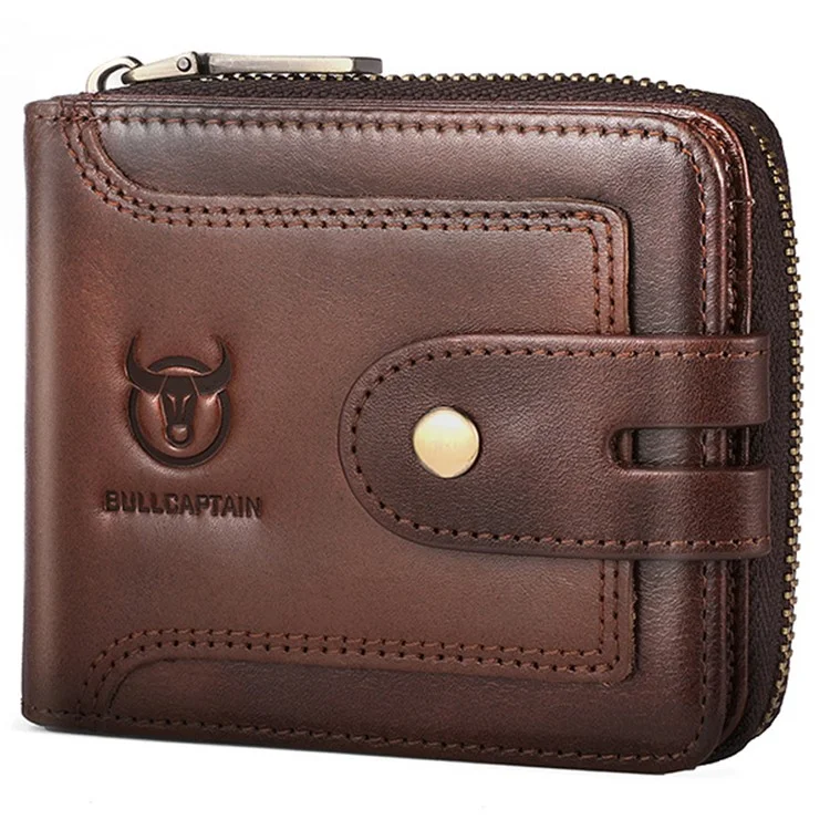BULLCAPTAIN 232 Men's Wallet RFID Blocking Full Grain Cow Leather Card Bag Cash Money Storage Pouch - Coffee