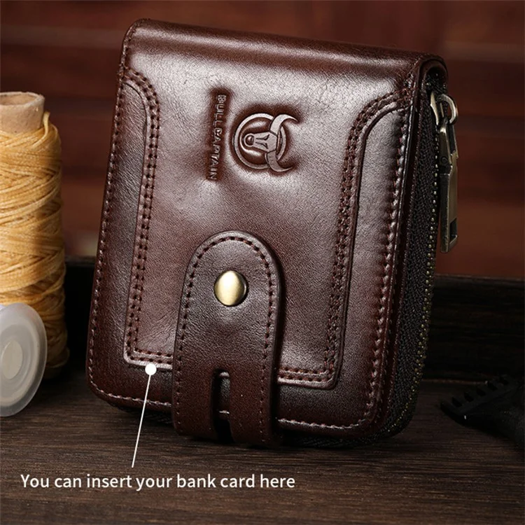 BULLCAPTAIN 232 Men's Wallet RFID Blocking Full Grain Cow Leather Card Bag Cash Money Storage Pouch - Coffee