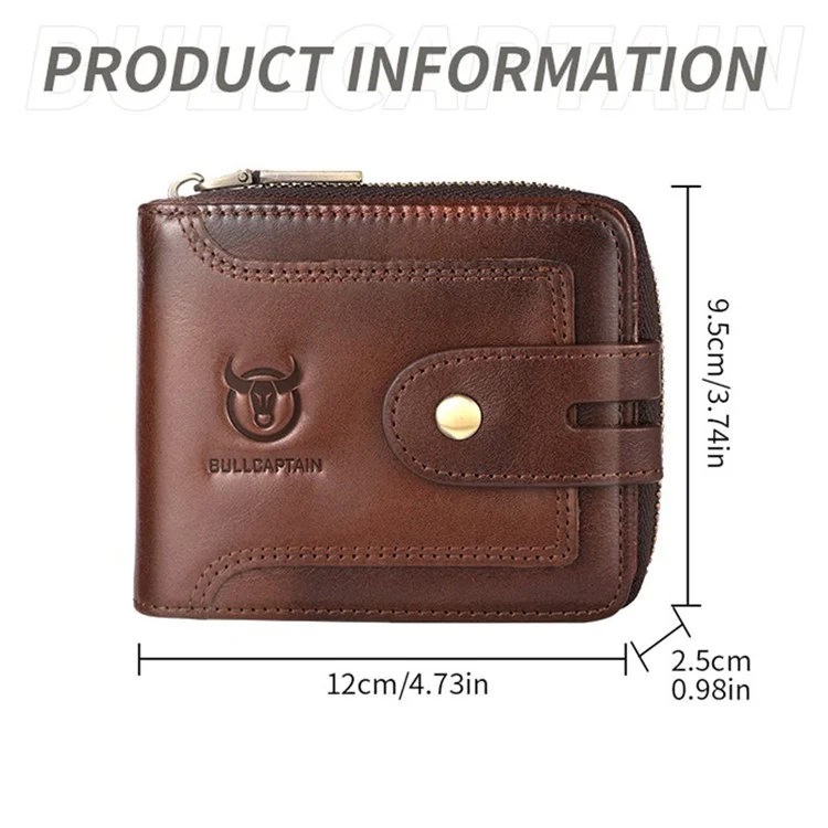 BULLCAPTAIN 232 Men's Wallet RFID Blocking Full Grain Cow Leather Card Bag Cash Money Storage Pouch - Coffee