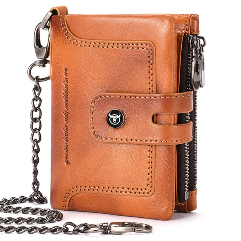 BULLCAPTAIN 230 Men's RFID Blocking Wallet Cash Money Storage Pouch Full Grain Cow Leather Card Bag - Brown