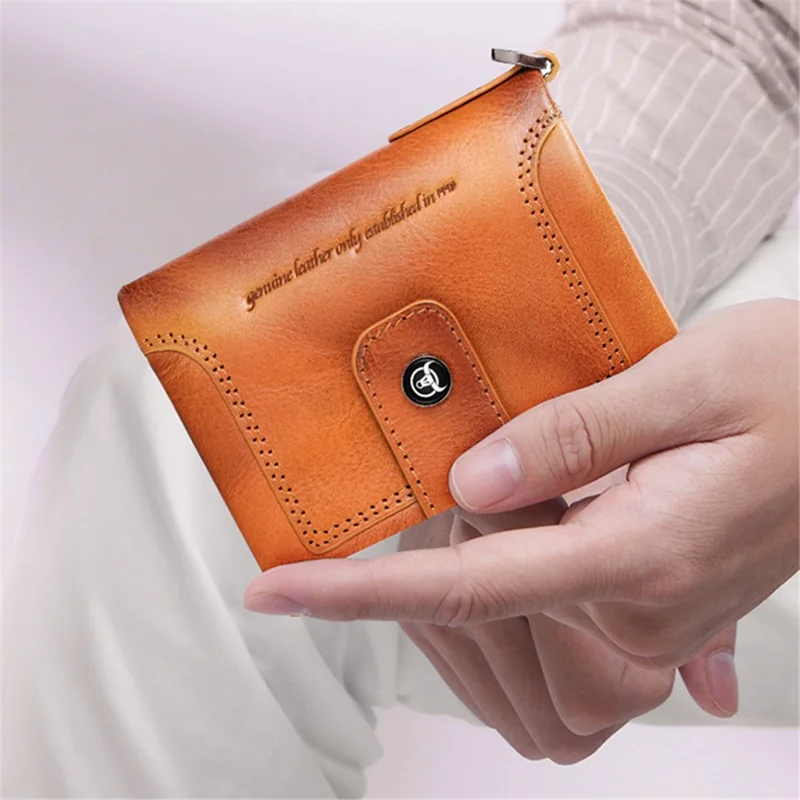 BULLCAPTAIN 230 Men's RFID Blocking Wallet Cash Money Storage Pouch Full Grain Cow Leather Card Bag - Brown
