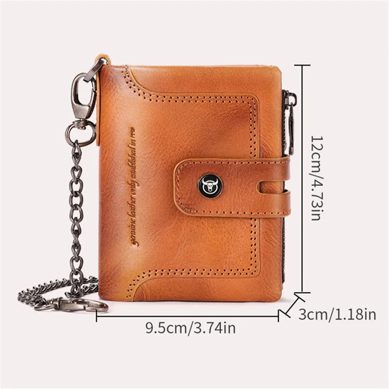 BULLCAPTAIN 230 Men's RFID Blocking Wallet Cash Money Storage Pouch Full Grain Cow Leather Card Bag - Brown
