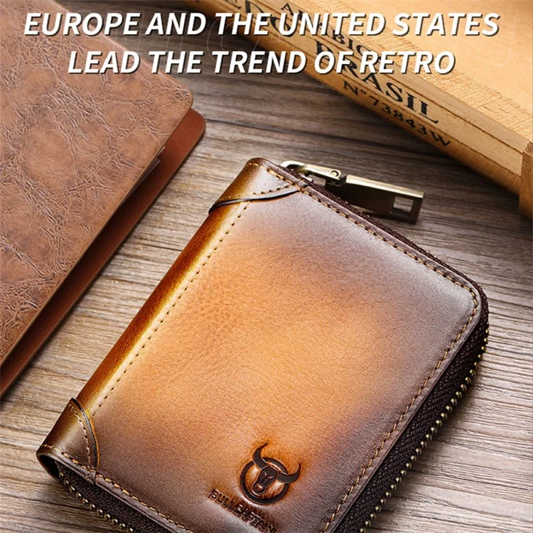 BULLCAPTAIN 475 Full Grain Cow Leather Card Bag Wallet RFID Blocking Cash Money Storage Pouch for Men, Women - Yellow