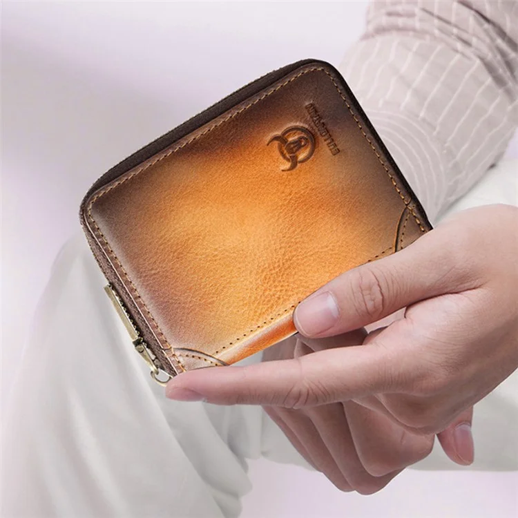 BULLCAPTAIN 475 Full Grain Cow Leather Card Bag Wallet RFID Blocking Cash Money Storage Pouch for Men, Women - Yellow