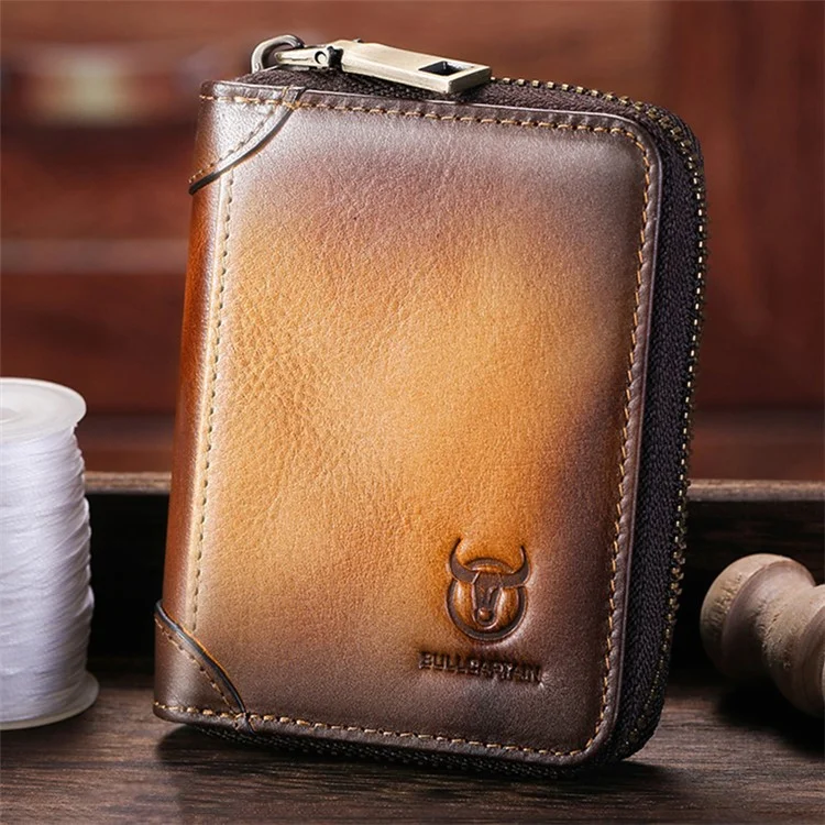 BULLCAPTAIN 475 Full Grain Cow Leather Card Bag Wallet RFID Blocking Cash Money Storage Pouch for Men, Women - Yellow