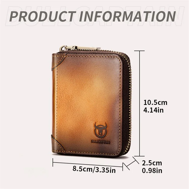 BULLCAPTAIN 475 Full Grain Cow Leather Card Bag Wallet RFID Blocking Cash Money Storage Pouch for Men, Women - Yellow