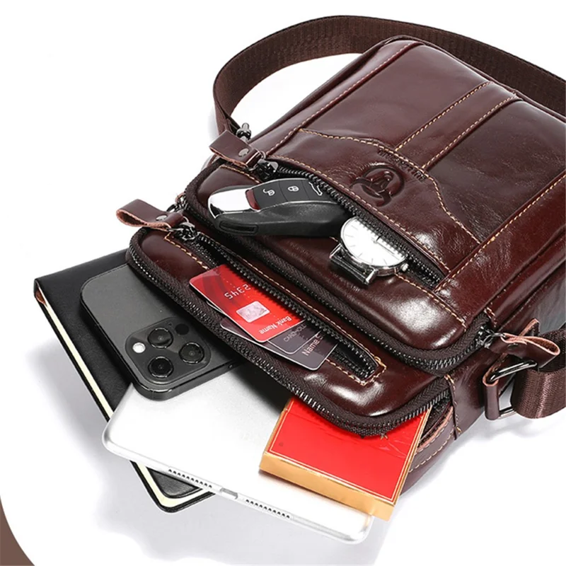 BULLCAPTAIN 400 Men's Crossbody Bag Cowhide Leather Messenger Bag Large Daypack - Coffee