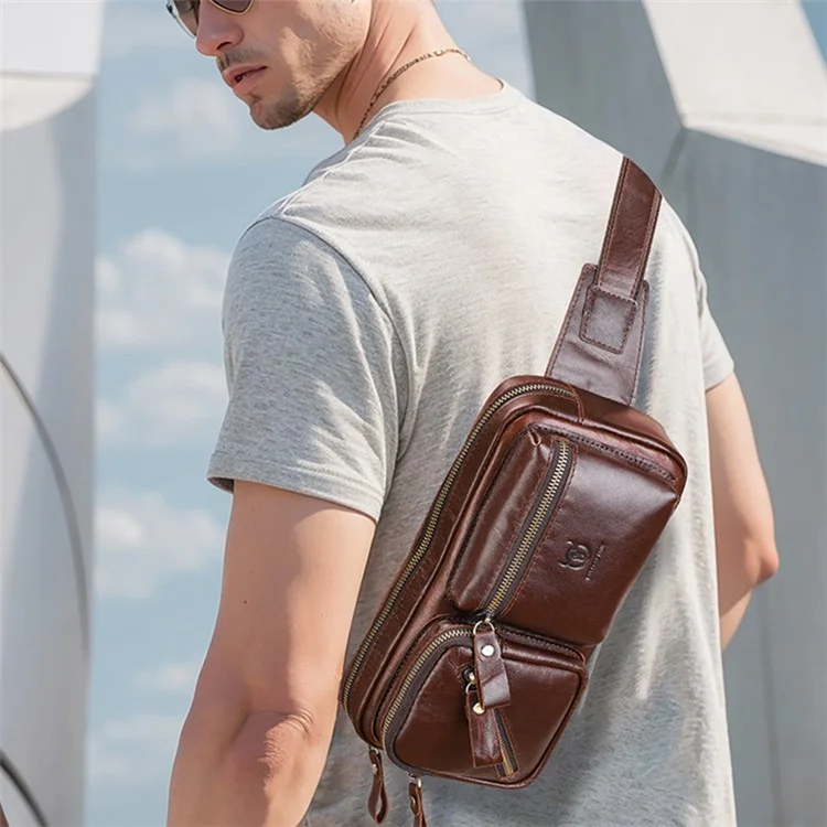 BULLCAPTAIN 082 Travel Outdoor Herren Brusttasche Oberleder Tasche - Kaffee