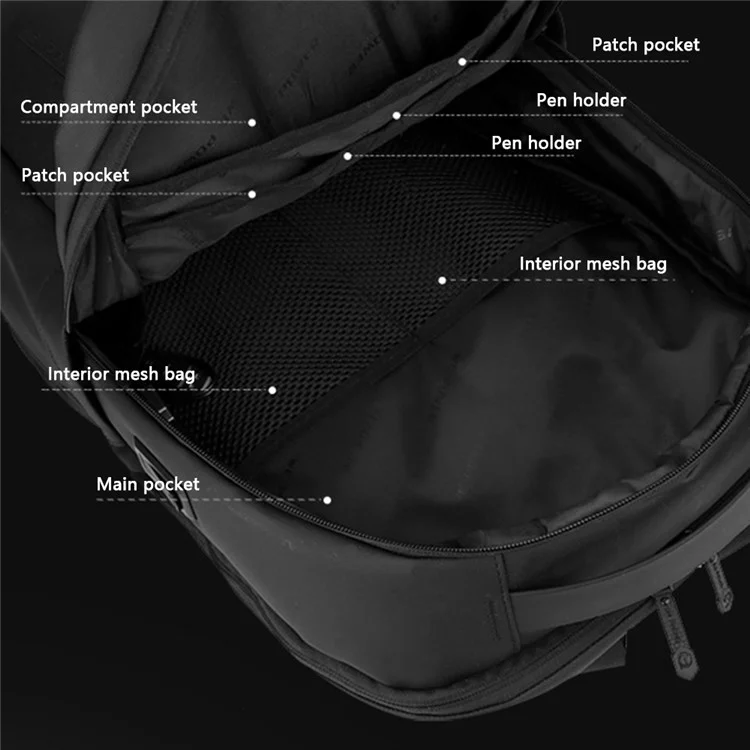 WEPOWER 1276 Business Men Waterproof Nylon Laptop Backpack Travel Shoulder Bag - Black