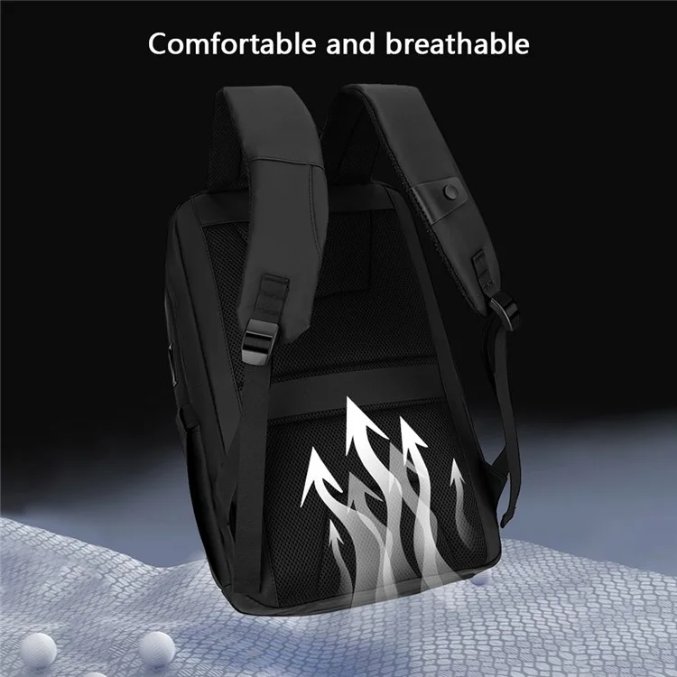 WEPOWER 1276 Business Men Waterproof Nylon Laptop Backpack Travel Shoulder Bag - Black