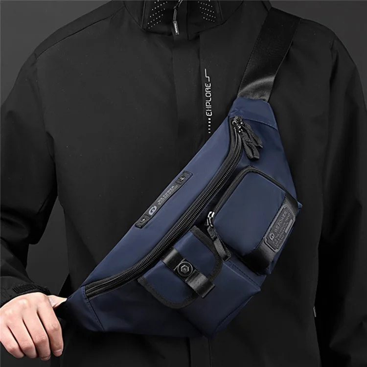 WEPOWER 1864 Waterproof Nylon Chest Bag Men's Fanny Pack Waist Bag Crossbody Bag - Dark Blue