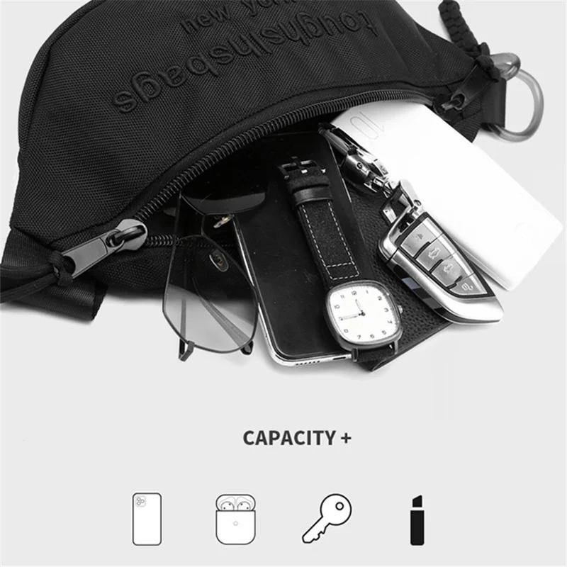 TOUGH SLHS 813 Crossbody Bag Waterproof Nylon Chest Pack for Men Women, Size L - Black