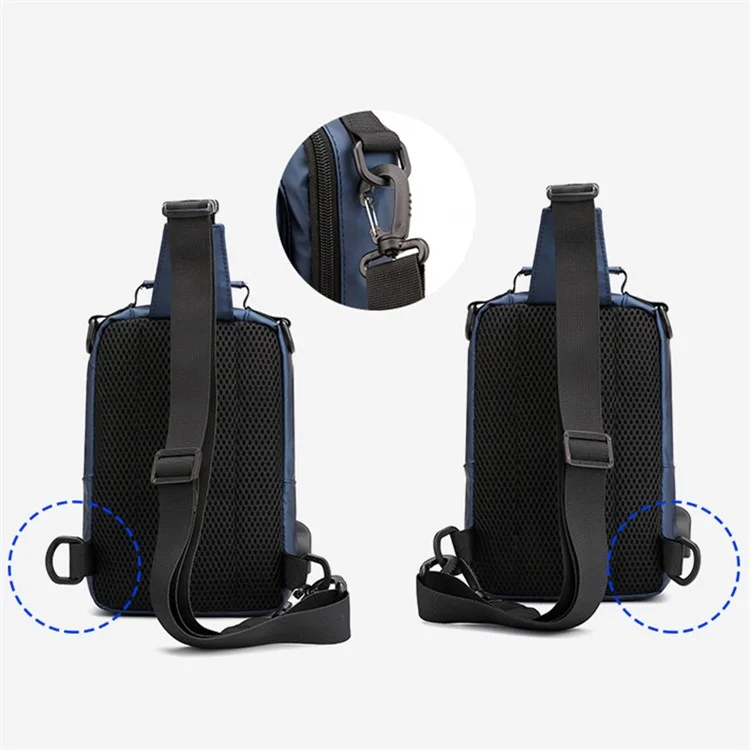 HAOSHUAI 1100-10 Sac de poitrine élégant pour homme en nylon, sac à bandoulière croisé avec port USB - Bleu foncé