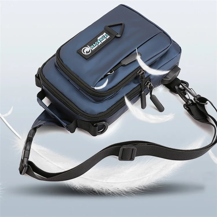 HAOSHUAI 1100-10 Sac de poitrine élégant pour homme en nylon, sac à bandoulière croisé avec port USB - Bleu foncé