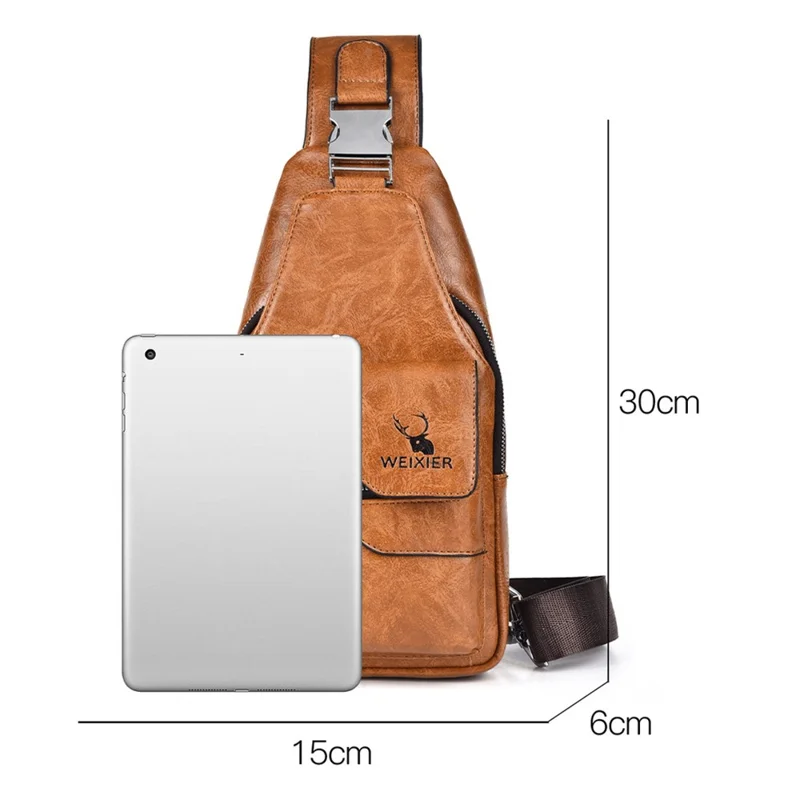 WEIXIER X327 PU Leather Chest Pack for iPad 7.9-inch Vintage Men Crossbody Bag - Dark Brown