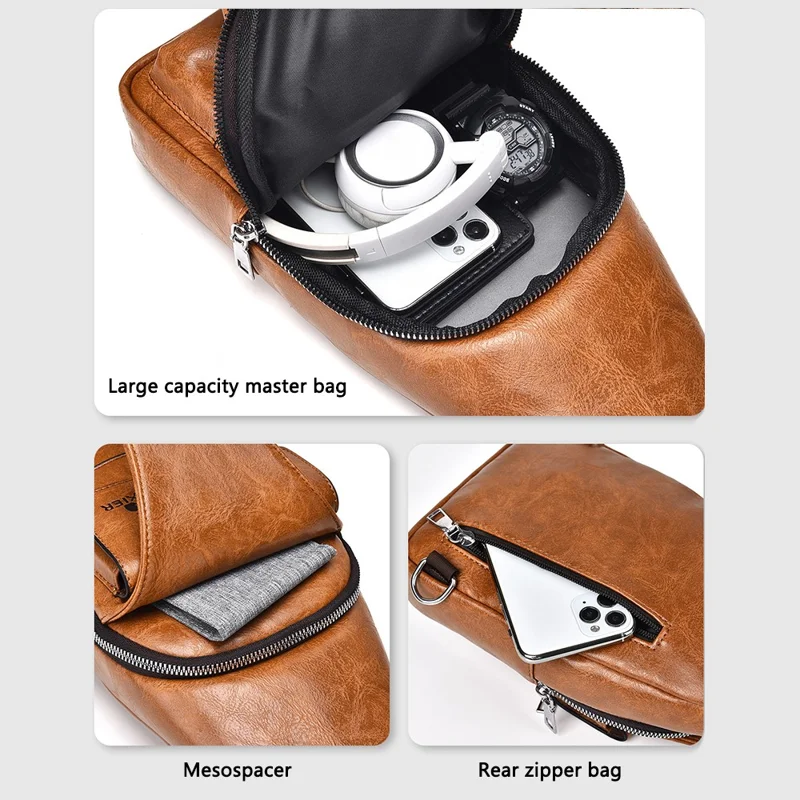 WEIXIER X327 PU Leather Chest Pack for iPad 7.9-inch Vintage Men Crossbody Bag - Dark Brown