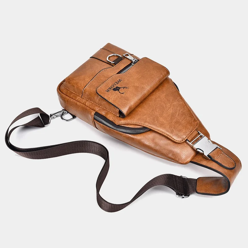 WEIXIER X327 PU Leather Chest Pack for iPad 7.9-inch Vintage Men Crossbody Bag - Dark Brown