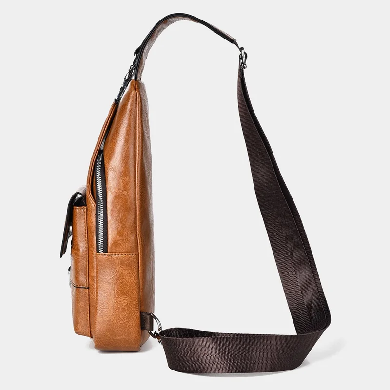 WEIXIER X327 PU Leather Chest Pack for iPad 7.9-inch Vintage Men Crossbody Bag - Dark Brown