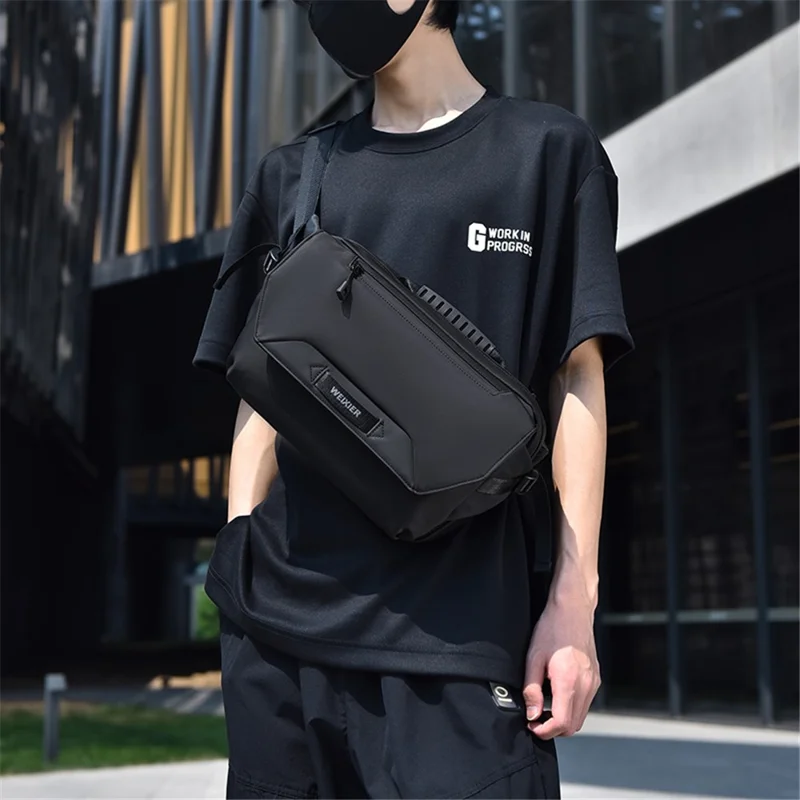 WEIXIER D511 Waterproof Nylon Crossbody Bag Men Travel Chest Bag, 32x7x20cm - Black