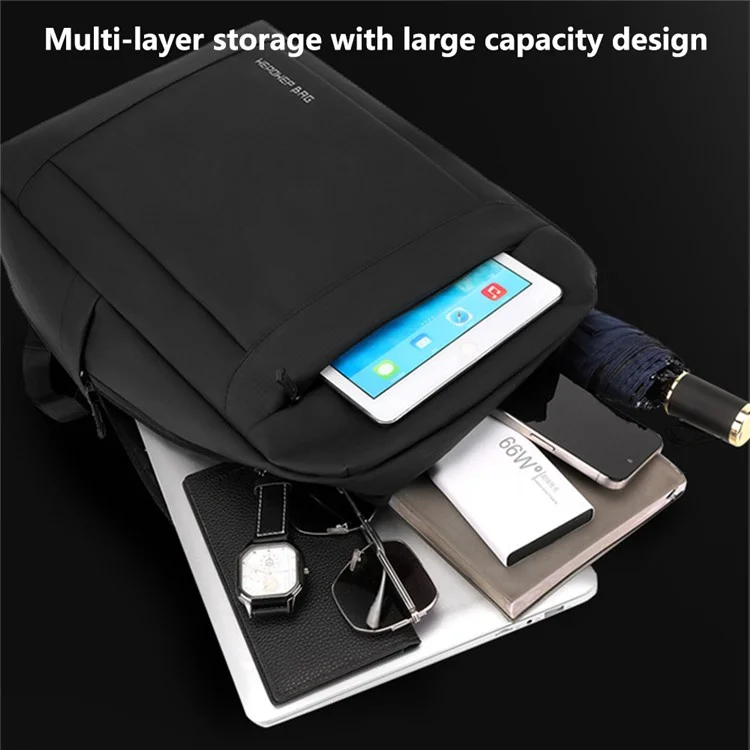 Sac à dos de voyage pour hommes WEPOWER 1295 en nylon léger avec compartiment pour ordinateur portable - Noir