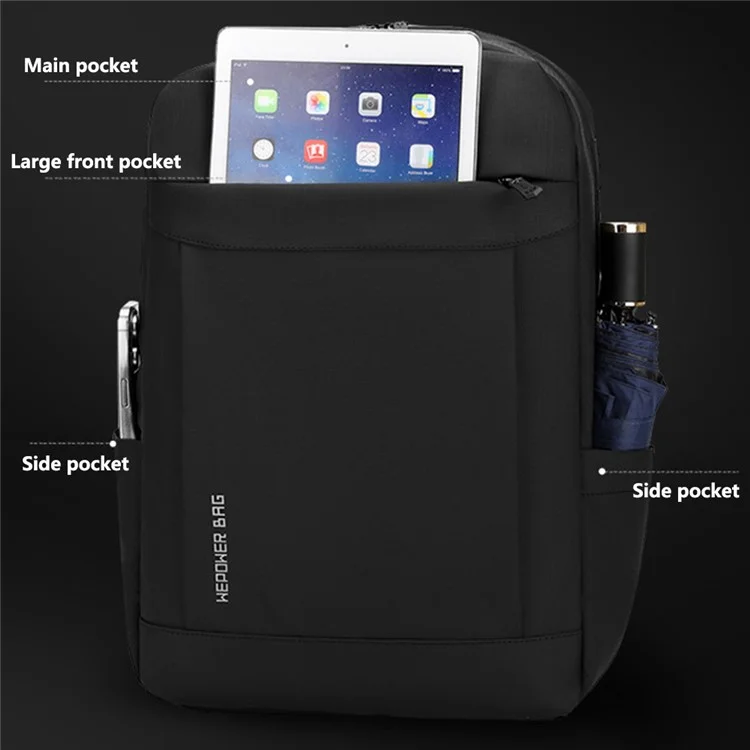 Sac à dos de voyage pour hommes WEPOWER 1295 en nylon léger avec compartiment pour ordinateur portable - Noir