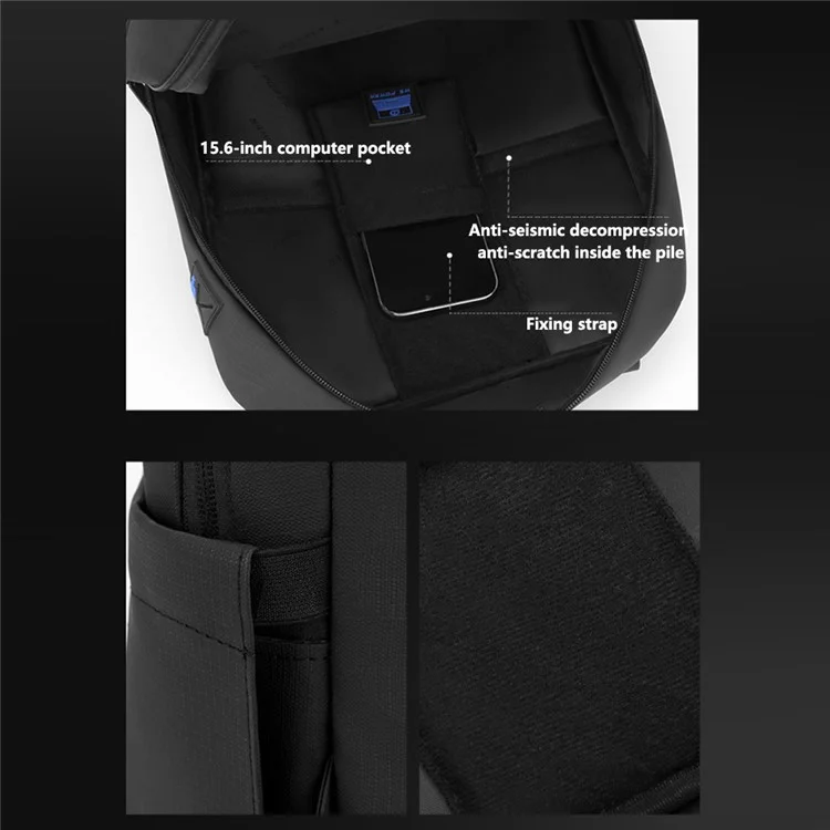 Sac à dos de voyage pour hommes WEPOWER 1295 en nylon léger avec compartiment pour ordinateur portable - Noir