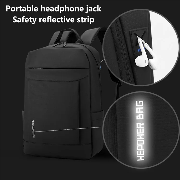 Sac à dos de voyage pour hommes WEPOWER 1295 en nylon léger avec compartiment pour ordinateur portable - Noir