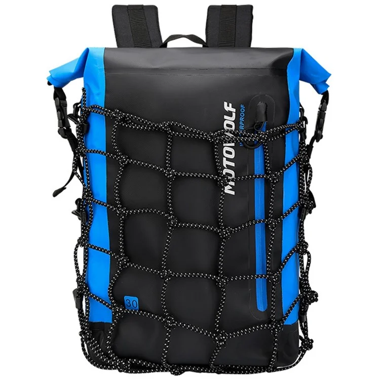 MOTOWOLF MDL0714 30L Motorcycle Cycling Backpack Waterproof PVC Large Shoulders Bag with External Elastic Net Pocket - Blue