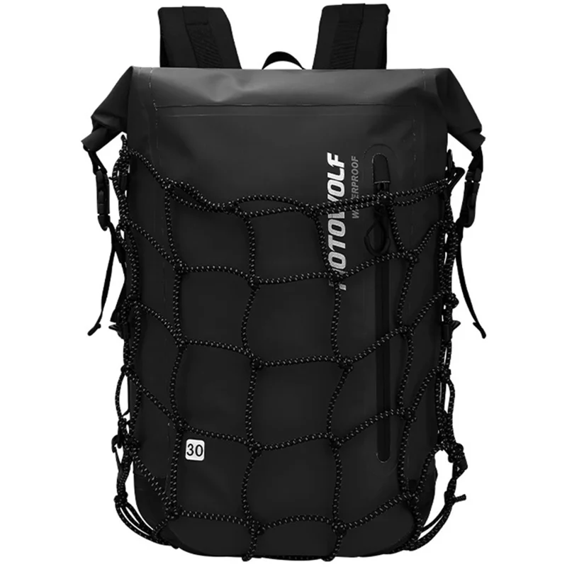MOTOWOLF MDL0714 30L Motorcycle Cycling Backpack Waterproof PVC Large Shoulders Bag with External Elastic Net Pocket - Black