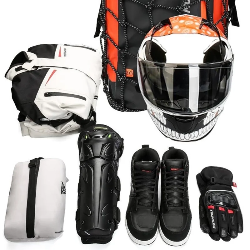 MOTOWOLF MDL0714 30L Motorcycle Cycling Backpack Waterproof PVC Large Shoulders Bag with External Elastic Net Pocket - Black