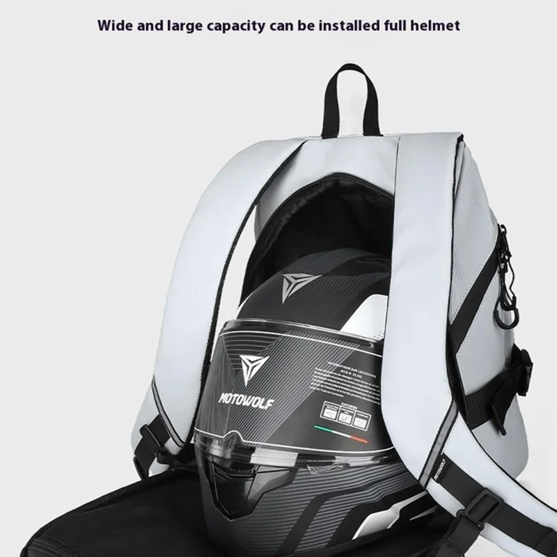 MOTOWOLF MDL0726 Motorcycle Helmet Backpack Large Capacity Waterproof 900D Storage Bag - White