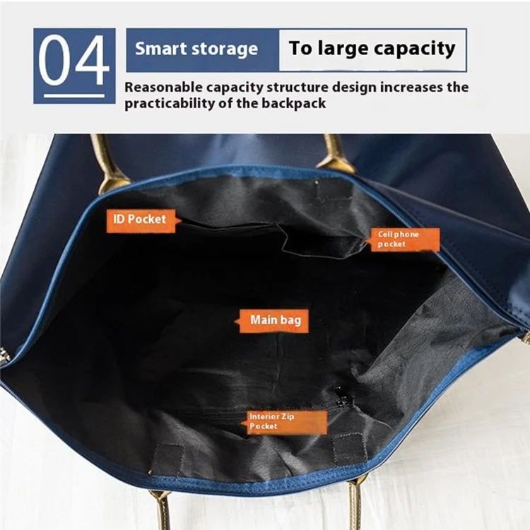 Saco de Tote de Ombro Hindul Para Mulheres, Nylon Gols de Ombro de Viagem de Nylon, Tamanho: 32*29*19cm - Azul Escuro