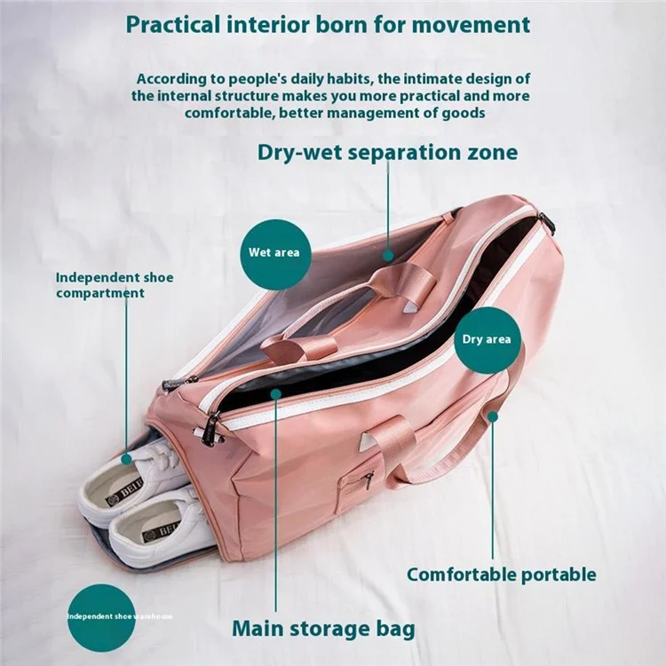 Reisetasche Weekender Tasche Wasserabweisend mit Schuhfach, Größe: 39*22*28cm - Pink
