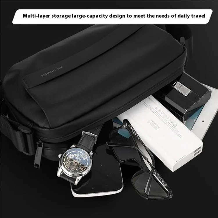 WEPOWER 7670 Borsa Messenger casual da uomo Impermeabile in Nylon Piccola Borsa a Tracolla - Nero