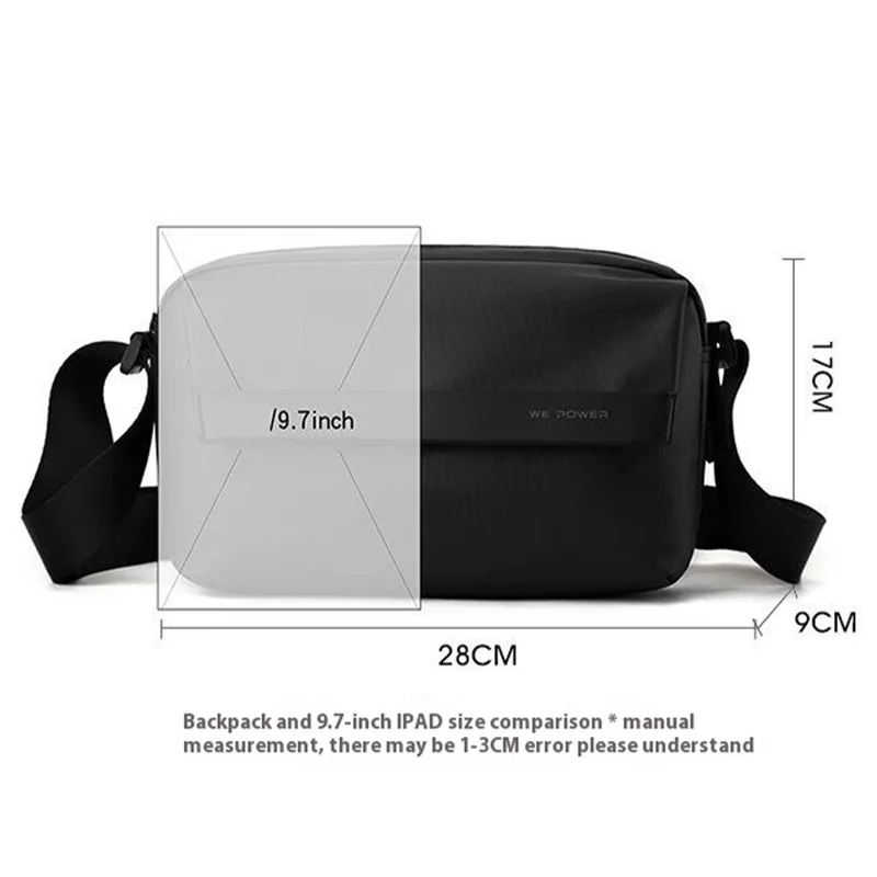 WEPOWER 7670 Borsa Messenger casual da uomo Impermeabile in Nylon Piccola Borsa a Tracolla - Nero