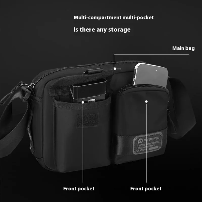WEPOWER 1862 Herren stilvolle Casual Messenger Bag Nylon Single Shoulder Crossbody Bag - Schwarz