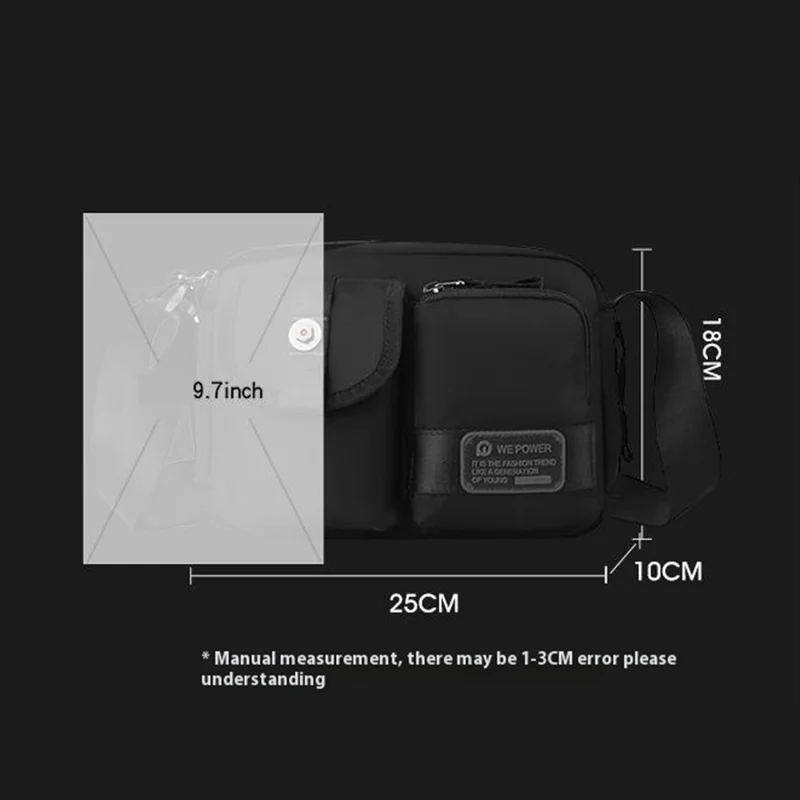 WEPOWER 1862 Herren stilvolle Casual Messenger Bag Nylon Single Shoulder Crossbody Bag - Schwarz