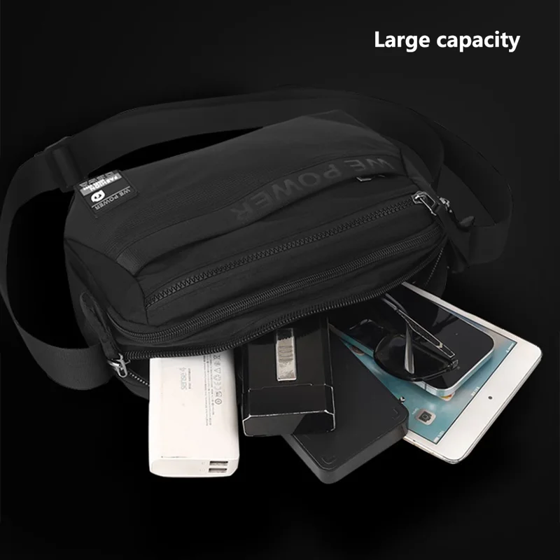 WEPOWER 8703 Men Lightweight Shoulder Bag Waterproof Nylon Small Square Crossbody Bag - Black