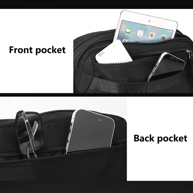 WEPOWER 8703 Men Lightweight Shoulder Bag Waterproof Nylon Small Square Crossbody Bag - Black